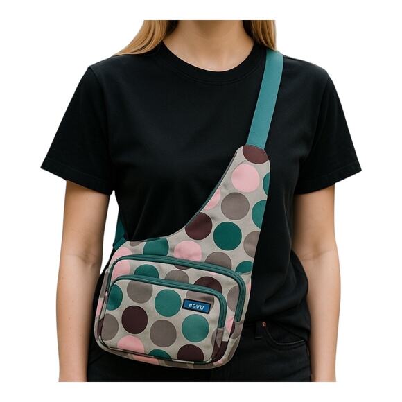 KAVU Polka Dot Green Pink Sling Crossbody Purse Bag - Picture 7 of 7